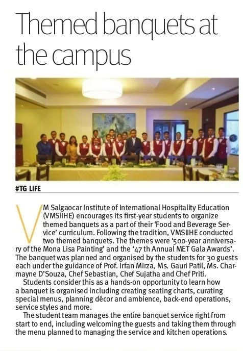 VMSIIHE -Hospitality Institute in India-News
