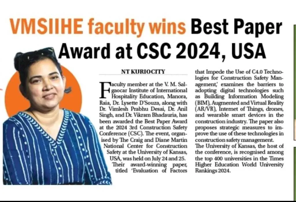 VMSIIHE faculty wins Best Paper Award
