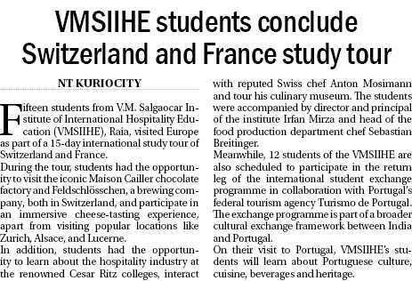 VMSIIHE -Hospitality College India-News