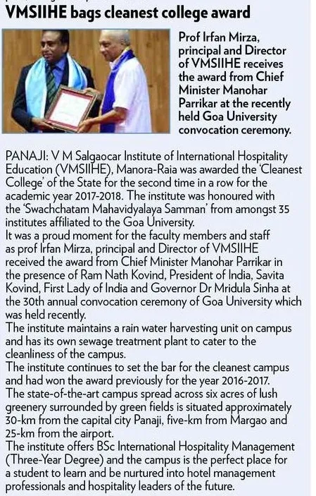 VMSIIHE -Hospitality College India-News