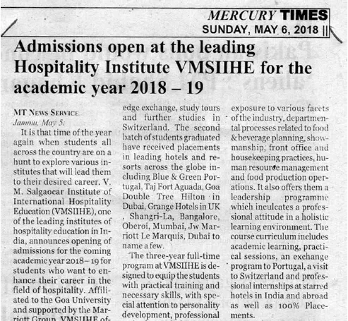 VMS- Hospitality Institute in india