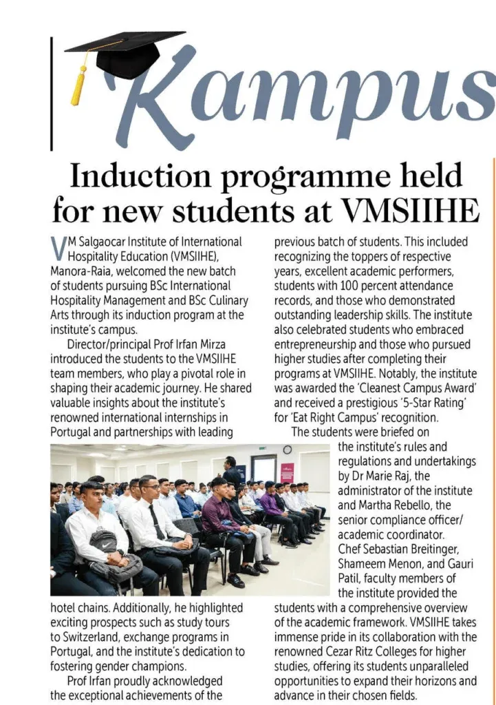 VMSIIHE -Hospitality College India-News