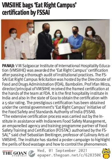 VMSIIHE -Top Hospitality Institute in Goa, India-News