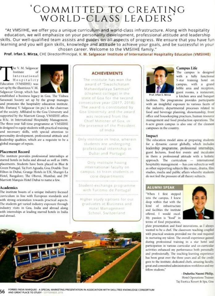 VMSIIHE -Top Hospitality College in Goa, India-News