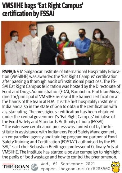 VMSIIHE -Top Hospitality Institute in Goa, India-News